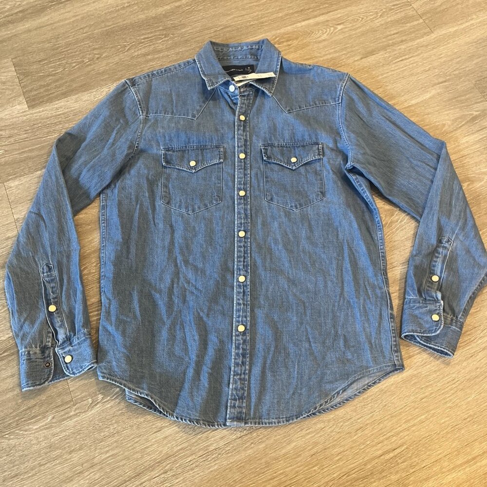 Abercrombie & Fitch Shirt Mens Medium Blue Denim Pearl Snap Long Sleeve Western